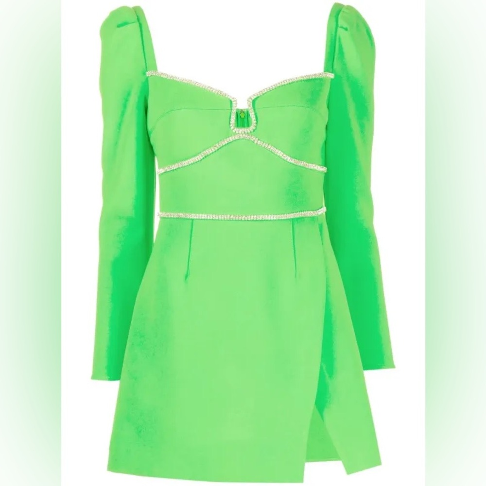 Self-Portrait Vibrant Green Long Sleeve Dress